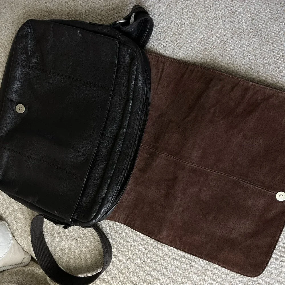 NEXAGONA laptop bag Black leather computer bag Laptop case shoulder bag